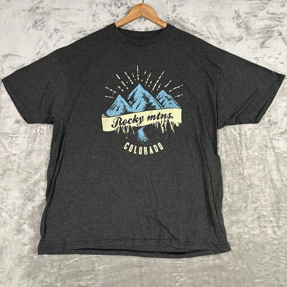 Rocky Mountains Colorado Graphic Tee Charcoal Gray Mens Large L Gorpcore Retro - Picture 2 of 6